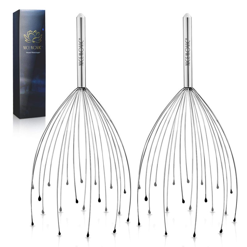 NICEMOVIC 2 Pack Head Scalp Massager, Stocking Stuffers Stress Relief Gifts for Women Men, 20 Fingers Scalp Head Scratcher for Hair Stimulation Body Relaxing (Silver & Silver) - Image 1